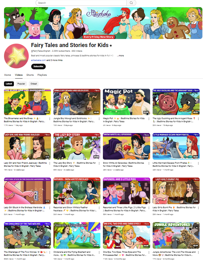 Truyện cổ tích tiếng Anh trên Youtube
